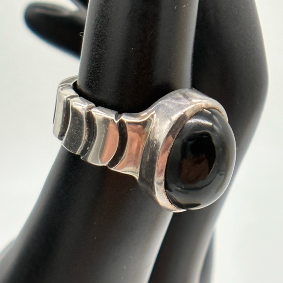Sterling Silver & Black Onyx Ring, - Picture 1 of 7